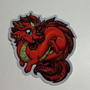 JUMBO Red Glitter Dragon Sticker